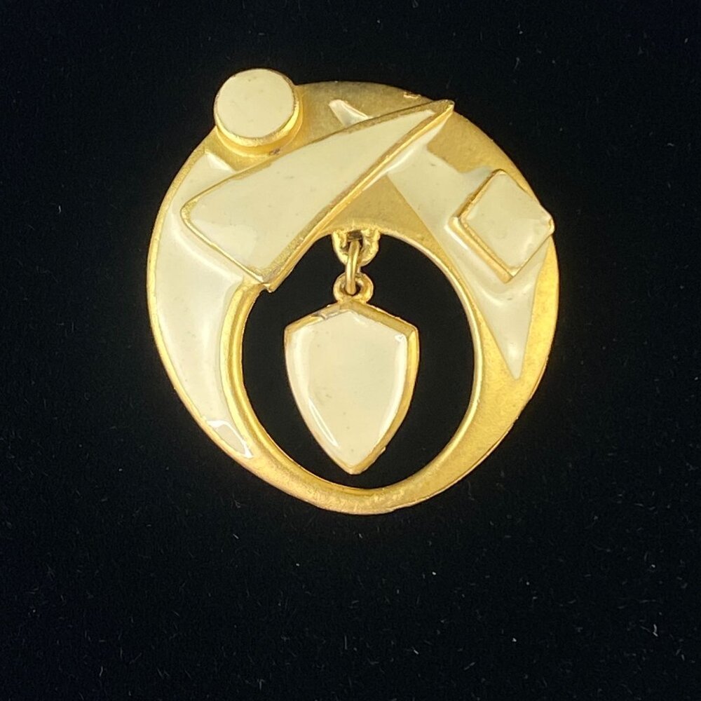 Vintage Art Deco Enamel Pendant Brooch Pin Geometric Design